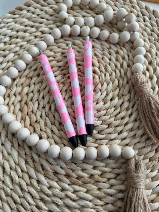 PINK AND WHITE COW PRINT  PEN